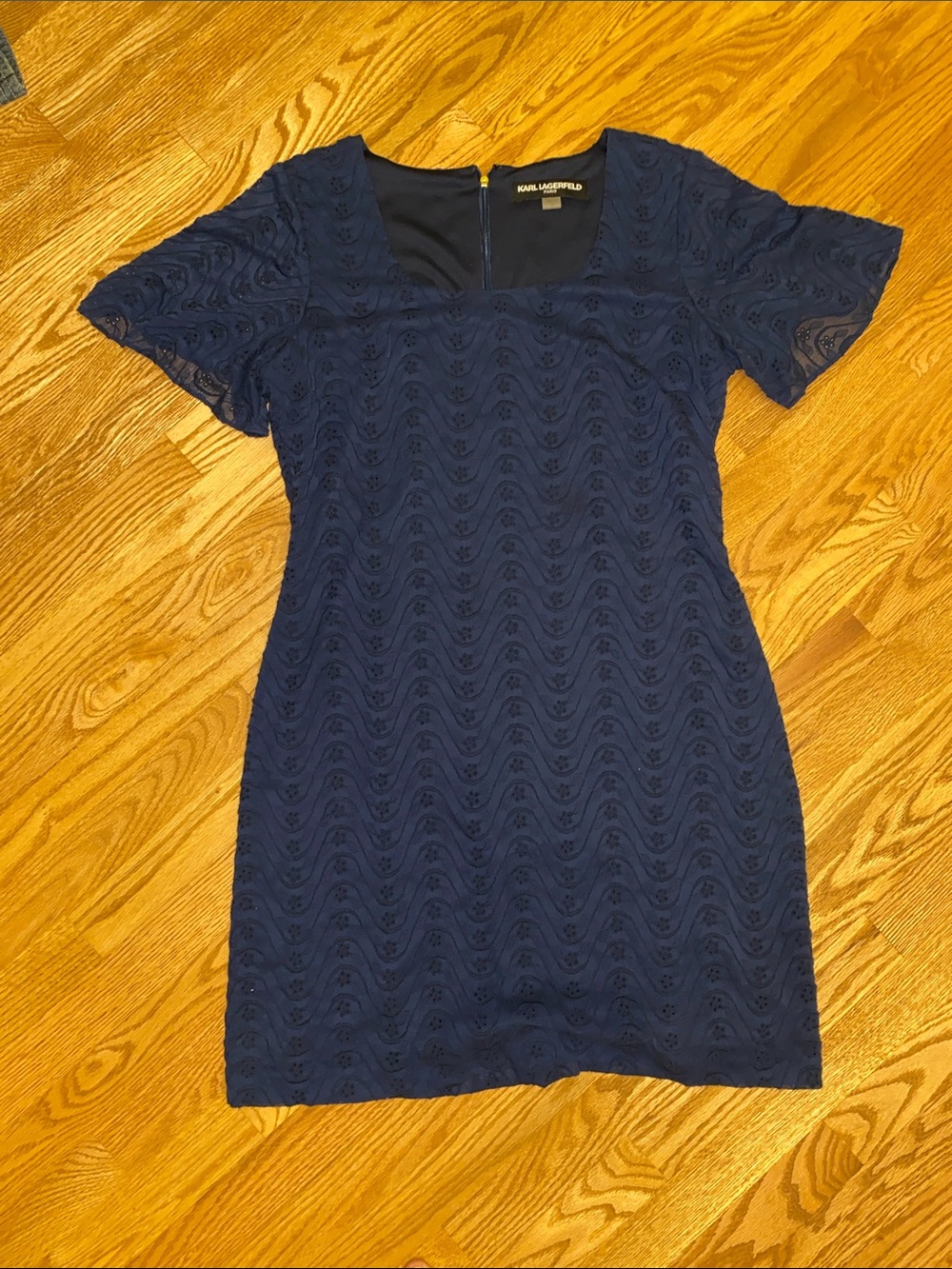 Karl Lagerfeld Paris Navy Eyelet Dress Flowy Sleeves Size 12